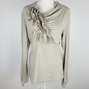 CAbi Cream Long Sleeve Top with Ruffle Detail